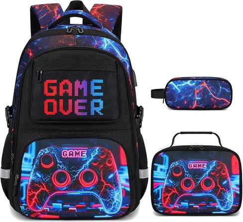 3PCS School Backpack for Boys, Cool Gamer Boys Backpack with Lunch Box and Pencil Case for Kids Kindergarten Teens Elementary Middle School Bag with Convenient Charging Port,Gaming Bookbag Waterproof in Saudi Arabia