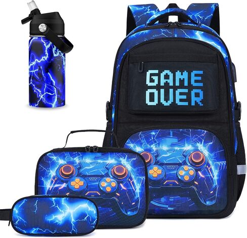 3PCS School Backpack for Boys, Cool Gamer Boys Backpack with Lunch Box and Pencil Case for Kids Kindergarten Teens Elementary Middle School Bag with Convenient Charging Port,Gaming Bookbag Waterproof in Saudi Arabia