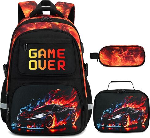 3PCS School Backpack for Boys, Cool Gamer Boys Backpack with Lunch Box and Pencil Case for Kids Kindergarten Teens Elementary Middle School Bag with Convenient Charging Port,Gaming Bookbag Waterproof in Saudi Arabia