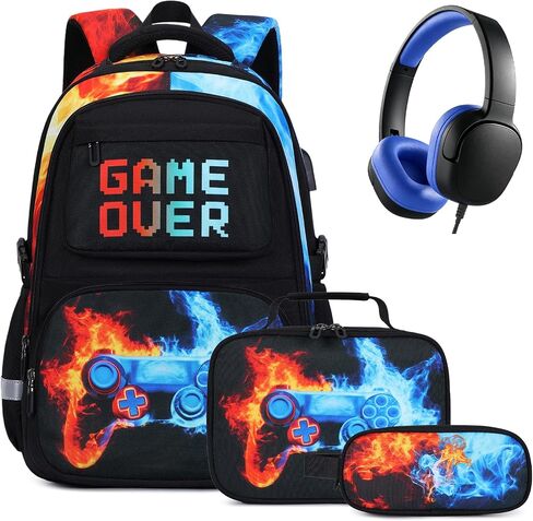 3PCS School Backpack for Boys, Cool Gamer Boys Backpack with Lunch Box and Pencil Case for Kids Kindergarten Teens Elementary Middle School Bag with Convenient Charging Port,Gaming Bookbag Waterproof in Saudi Arabia