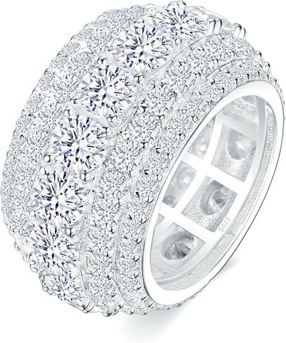 12CT 5 Row Unisex Moissanite Eternity Band Ring | Runs 1/2 Size Small - Size Up Half a Size | D Color VVS1 Iced Out Hip Hop Ring | 18K White Gold Plated S925 Sterling Silver | 14.5mm, Size 5-10 | Anniversary Birthday Jewelry Gift in Saudi Arabia