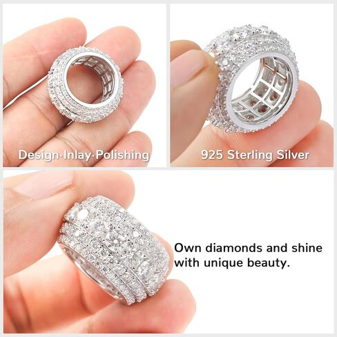 12CT 5 Row Unisex Moissanite Eternity Band Ring | Runs 1/2 Size Small - Size Up Half a Size | D Color VVS1 Iced Out Hip Hop Ring | 18K White Gold Plated S925 Sterling Silver | 14.5mm, Size 5-10 | Anniversary Birthday Jewelry Gift in Saudi Arabia