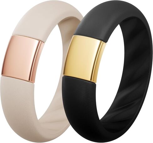 ThunderFit Silicone Rings Wedding Bands for Him and Her, Unisex Engagement Rings, 5mm Width, Rubber Engagement Bands with Classic Metal Accent, Variety Multipack 1/2/3 in Kuwait