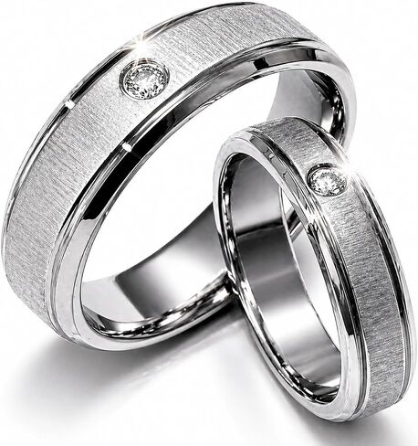 Gemini Free Engrave His and Her Couples Matching White Gold Tone Wedding Bands Titanium Rings Set Valentine Day Gift in Kuwait