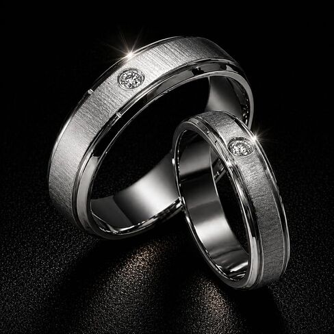 Gemini Free Engrave His and Her Couples Matching White Gold Tone Wedding Bands Titanium Rings Set Valentine Day Gift in Kuwait