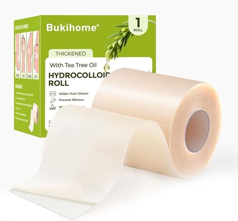 Bukihome Hydrocolloid Roll Gel Bandages Patch with Self-Adhesive - Thickened Tape for Blister, Burn, Acne Care - Cut-to-Size, Ultra Absorbent, First Aid Essential - Infused Tea Tree Oil(2.56in*16.4ft) in Kuwait