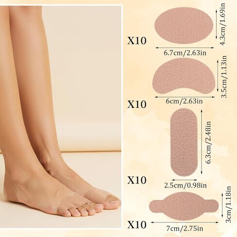 Moleskin Strips with Adhesive 40 Sheets 4 Shapes, Blister Prevention Pads for Feet & Heel, Cushioning Mole Skin Tape for Shoes, Pain Relief Padding for Rubbing Spots in Kuwait