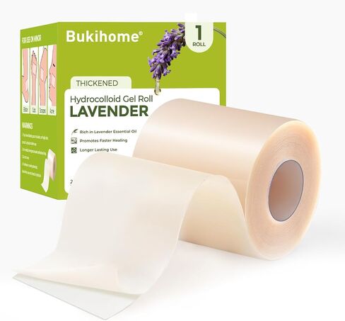 Bukihome Hydrocolloid Roll Gel Bandages Patch with Self-Adhesive - Thickened Tape for Blister, Burn, Acne Care - Cut-to-Size, Ultra Absorbent, First Aid Essential - Infused Tea Tree Oil(2.56in*16.4ft) in Kuwait
