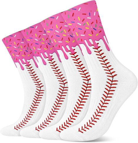 Janmercy 2 Pairs Ice Cream Drip Baseball Softball Sock for Teen Novelty Sock Sport Gift for Team Players Coaches Party Favors in Kuwait