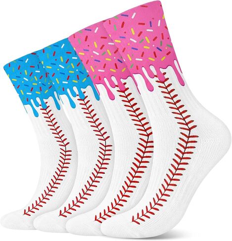 Janmercy 2 Pairs Ice Cream Drip Baseball Softball Sock for Teen Novelty Sock Sport Gift for Team Players Coaches Party Favors in Kuwait