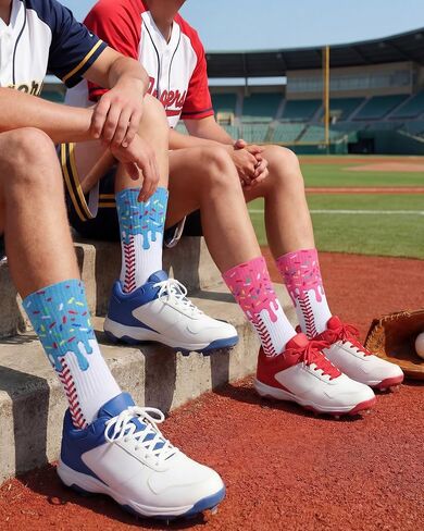 Janmercy 2 Pairs Ice Cream Drip Baseball Softball Sock for Teen Novelty Sock Sport Gift for Team Players Coaches Party Favors in Kuwait