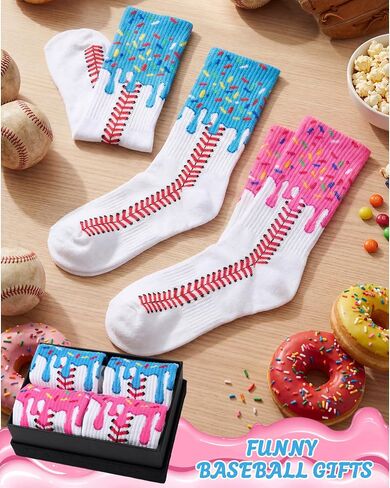 Janmercy 2 Pairs Ice Cream Drip Baseball Softball Sock for Teen Novelty Sock Sport Gift for Team Players Coaches Party Favors in Kuwait