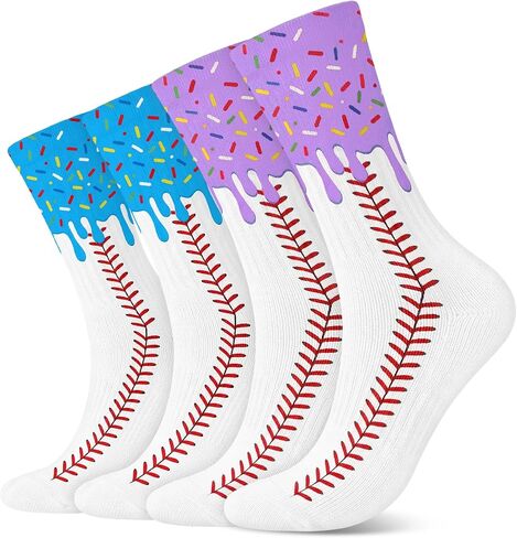 Janmercy 2 Pairs Ice Cream Drip Baseball Softball Sock for Teen Novelty Sock Sport Gift for Team Players Coaches Party Favors in Kuwait