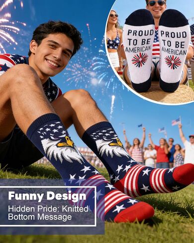 4 Pairs 4th Of July American Flag Socks for Men Women, Funny Red White and Blue Star Stripe Patriotic Crew Socks, Novelty Eagle USA Themed Flag Gifts for Independence Day Veteran Gifts in Saudi Arabia
