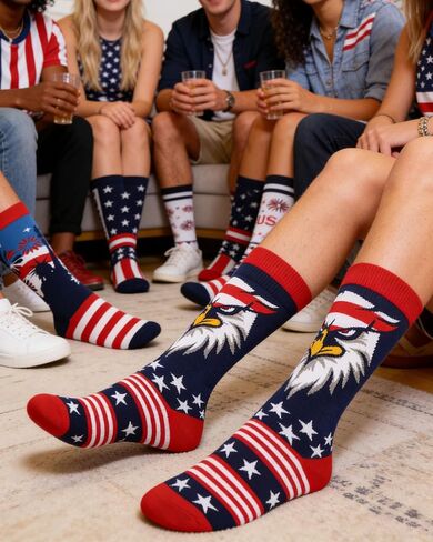 4 Pairs 4th Of July American Flag Socks for Men Women, Funny Red White and Blue Star Stripe Patriotic Crew Socks, Novelty Eagle USA Themed Flag Gifts for Independence Day Veteran Gifts in Saudi Arabia