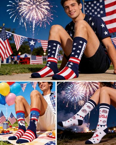 4 Pairs 4th Of July American Flag Socks for Men Women, Funny Red White and Blue Star Stripe Patriotic Crew Socks, Novelty Eagle USA Themed Flag Gifts for Independence Day Veteran Gifts in Saudi Arabia