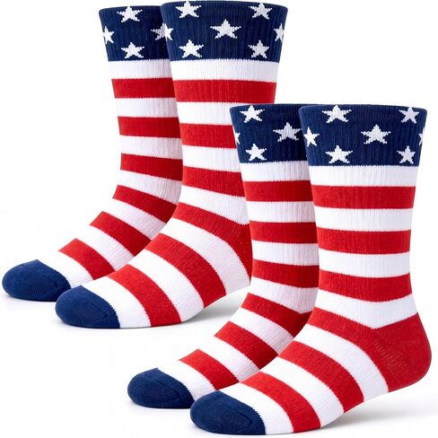 Syhood 2 Pairs American Flag Socks Patriotic Crew Socks Men Stars USA Stripes Combed Cotton 4th of July Memorial Independence in Kuwait
