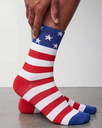 Syhood 2 Pairs American Flag Socks Patriotic Crew Socks Men Stars USA Stripes Combed Cotton 4th of July Memorial Independence in Kuwait