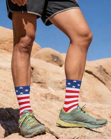 Syhood 2 Pairs American Flag Socks Patriotic Crew Socks Men Stars USA Stripes Combed Cotton 4th of July Memorial Independence in Kuwait