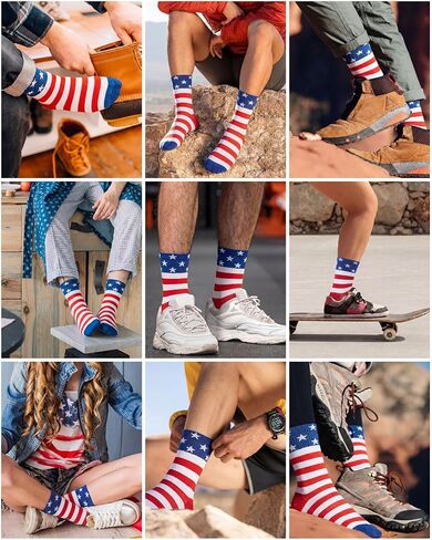 Syhood 2 Pairs American Flag Socks Patriotic Crew Socks Men Stars USA Stripes Combed Cotton 4th of July Memorial Independence in Kuwait