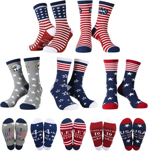 5 Pairs American Flag Socks for Men Women Stars Stripes Patriotic Crew Socks Novelty American Flag Sock Gifts in Kuwait