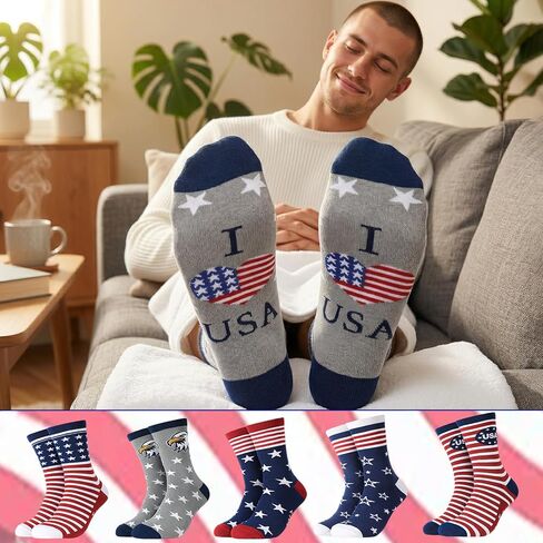 5 Pairs American Flag Socks for Men Women Stars Stripes Patriotic Crew Socks Novelty American Flag Sock Gifts in Kuwait