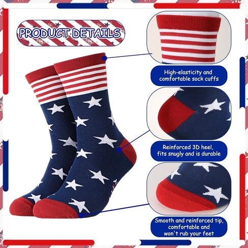5 Pairs American Flag Socks for Men Women Stars Stripes Patriotic Crew Socks Novelty American Flag Sock Gifts in Kuwait