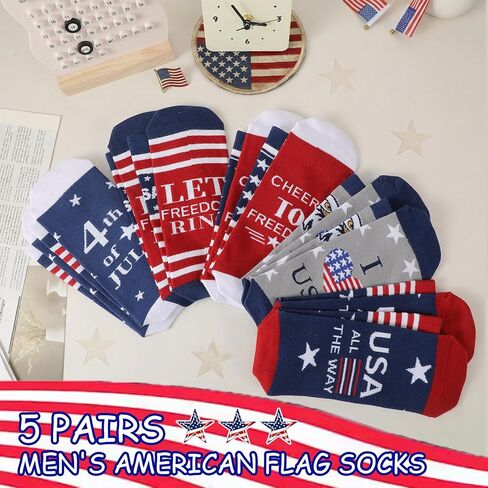 5 Pairs American Flag Socks for Men Women Stars Stripes Patriotic Crew Socks Novelty American Flag Sock Gifts in Kuwait