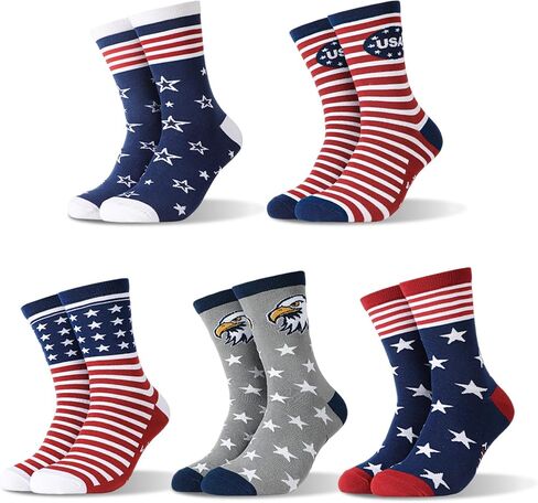 5 Pairs American Flag Socks for Men Women Stars Stripes Patriotic Crew Socks Novelty American Flag Sock Gifts in Kuwait
