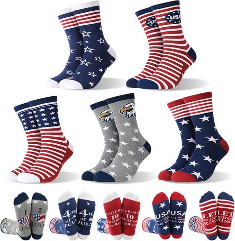 5 Pairs American Flag Socks for Men Women Stars Stripes Patriotic Crew Socks Novelty American Flag Sock Gifts in Kuwait