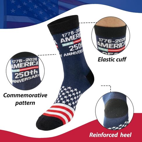 USA Flag Socks for Men Women,2 Pair America 250th Star Stripe Socks 1776-2026, Independence Day 4th of July Gifts in Kuwait