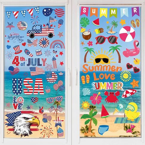 18 Sheets Summer 4th of July Window Clings Patriotic Window Stickers Double-Side Red White and Blue Decorations for 250th Anniversary Home Party Supplies Summer Decorations for Office in Saudi Arabia