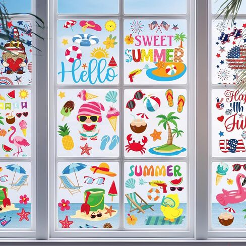 18 Sheets Summer 4th of July Window Clings Patriotic Window Stickers Double-Side Red White and Blue Decorations for 250th Anniversary Home Party Supplies Summer Decorations for Office in Saudi Arabia