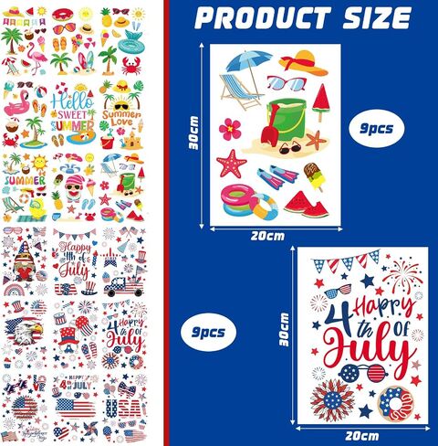 18 Sheets Summer 4th of July Window Clings Patriotic Window Stickers Double-Side Red White and Blue Decorations for 250th Anniversary Home Party Supplies Summer Decorations for Office in Saudi Arabia