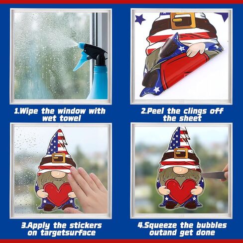 18 Sheets Summer 4th of July Window Clings Patriotic Window Stickers Double-Side Red White and Blue Decorations for 250th Anniversary Home Party Supplies Summer Decorations for Office in Saudi Arabia