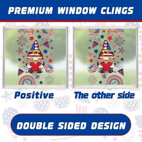18 Sheets Summer 4th of July Window Clings Patriotic Window Stickers Double-Side Red White and Blue Decorations for 250th Anniversary Home Party Supplies Summer Decorations for Office in Saudi Arabia