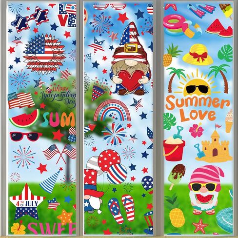 18 Sheets Summer 4th of July Window Clings Patriotic Window Stickers Double-Side Red White and Blue Decorations for 250th Anniversary Home Party Supplies Summer Decorations for Office in Saudi Arabia