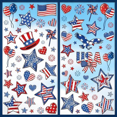 8 Sheets 4th of July Window Clings Stickers Memorial Day Patriotic Window Decals for Holiday Summer Party Home Shop Glass Display Decoration in Saudi Arabia