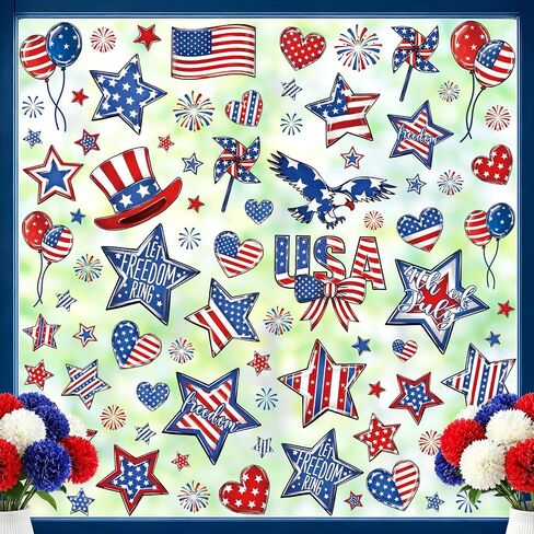 8 Sheets 4th of July Window Clings Stickers Memorial Day Patriotic Window Decals for Holiday Summer Party Home Shop Glass Display Decoration in Saudi Arabia