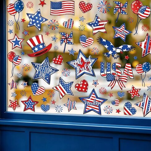 8 Sheets 4th of July Window Clings Stickers Memorial Day Patriotic Window Decals for Holiday Summer Party Home Shop Glass Display Decoration in Saudi Arabia