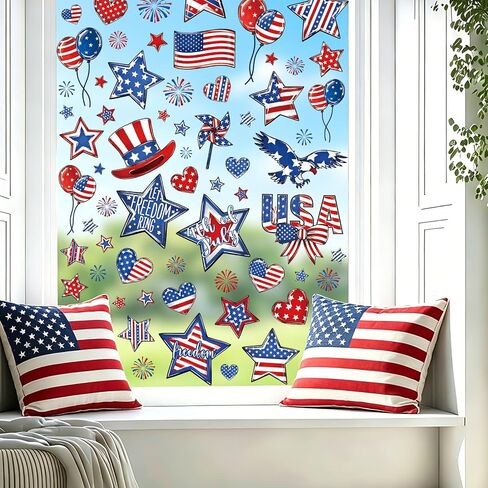 8 Sheets 4th of July Window Clings Stickers Memorial Day Patriotic Window Decals for Holiday Summer Party Home Shop Glass Display Decoration in Saudi Arabia