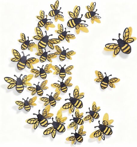 24 Pcs 3D Bee Decorations, 2 Size Double Layer Bumble Bee Wall Decor, Glitter Bee Stickers, Bee Decorations for Home Party Classroom Outdoor Themed Decor, Spring Summer Party Supplies in Kuwait
