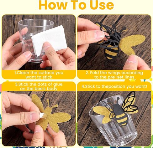 24 Pcs 3D Bee Decorations, 2 Size Double Layer Bumble Bee Wall Decor, Glitter Bee Stickers, Bee Decorations for Home Party Classroom Outdoor Themed Decor, Spring Summer Party Supplies in Kuwait