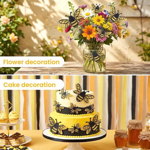 24 Pcs 3D Bee Decorations, 2 Size Double Layer Bumble Bee Wall Decor, Glitter Bee Stickers, Bee Decorations for Home Party Classroom Outdoor Themed Decor, Spring Summer Party Supplies in Kuwait