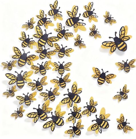 24 Pcs 3D Bee Decorations, 2 Size Double Layer Bumble Bee Wall Decor, Glitter Bee Stickers, Bee Decorations for Home Party Classroom Outdoor Themed Decor, Spring Summer Party Supplies in Kuwait