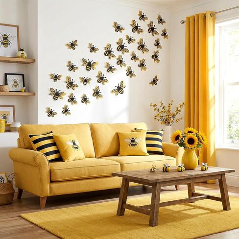24 Pcs 3D Bee Decorations, 2 Size Double Layer Bumble Bee Wall Decor, Glitter Bee Stickers, Bee Decorations for Home Party Classroom Outdoor Themed Decor, Spring Summer Party Supplies in Kuwait