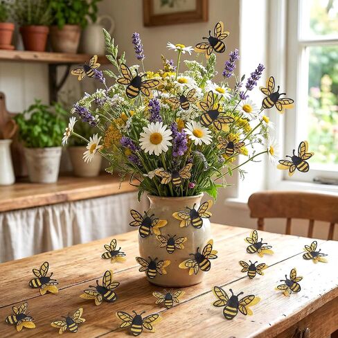 24 Pcs 3D Bee Decorations, 2 Size Double Layer Bumble Bee Wall Decor, Glitter Bee Stickers, Bee Decorations for Home Party Classroom Outdoor Themed Decor, Spring Summer Party Supplies in Kuwait