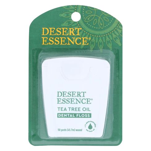Desert Essence Tea Tree Oil Dental Floss - 50 Yards - Naturally Waxed w/ Beeswax - Thick Flossing No Shred Tape - On The Go - Removes Food Debris Buildup - Cruelty-Free Antiseptic in Kuwait