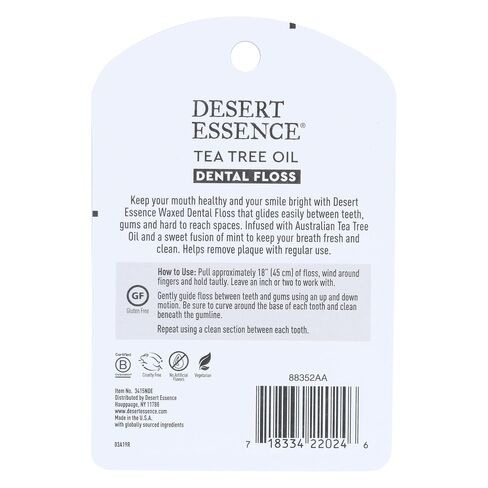 Desert Essence Tea Tree Oil Dental Floss - 50 Yards - Naturally Waxed w/ Beeswax - Thick Flossing No Shred Tape - On The Go - Removes Food Debris Buildup - Cruelty-Free Antiseptic in Kuwait