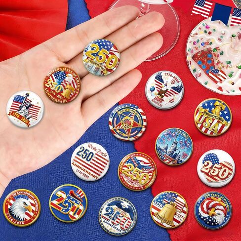 DPKOW 250th Anniversary American Pin Badges 4th of July Accessories, 32 American Flag Pins Badges Brooches 250 Anniversary USA Lapel Pins Gifts 4th of July Party Favors Patriotic Decorations Supplies in Saudi Arabia